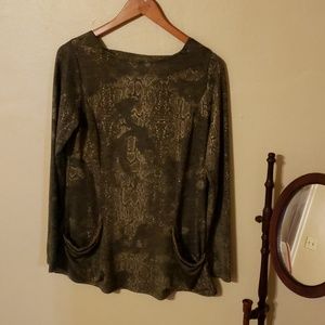 George Simonton blouse green gold bead detail sz M